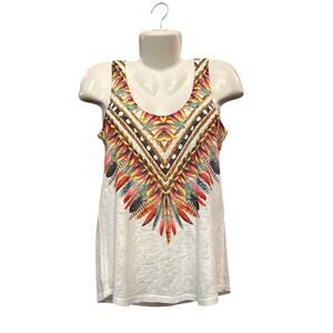 XYNC Clothing Women's Multicolor Sleeveless Knit Feathers Boho Tank SZ XL